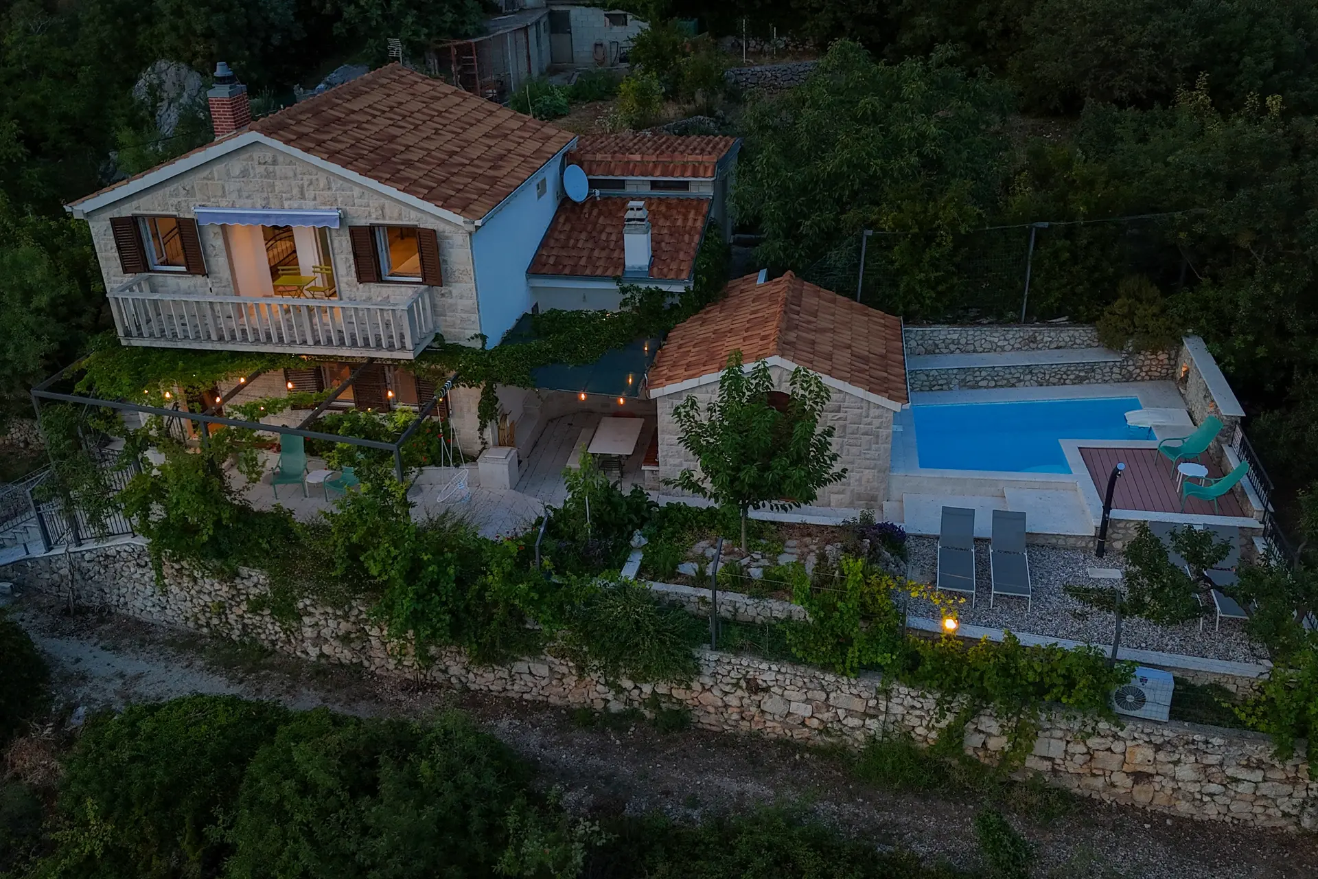 Aerial view of Villa Keti surrounded by nature